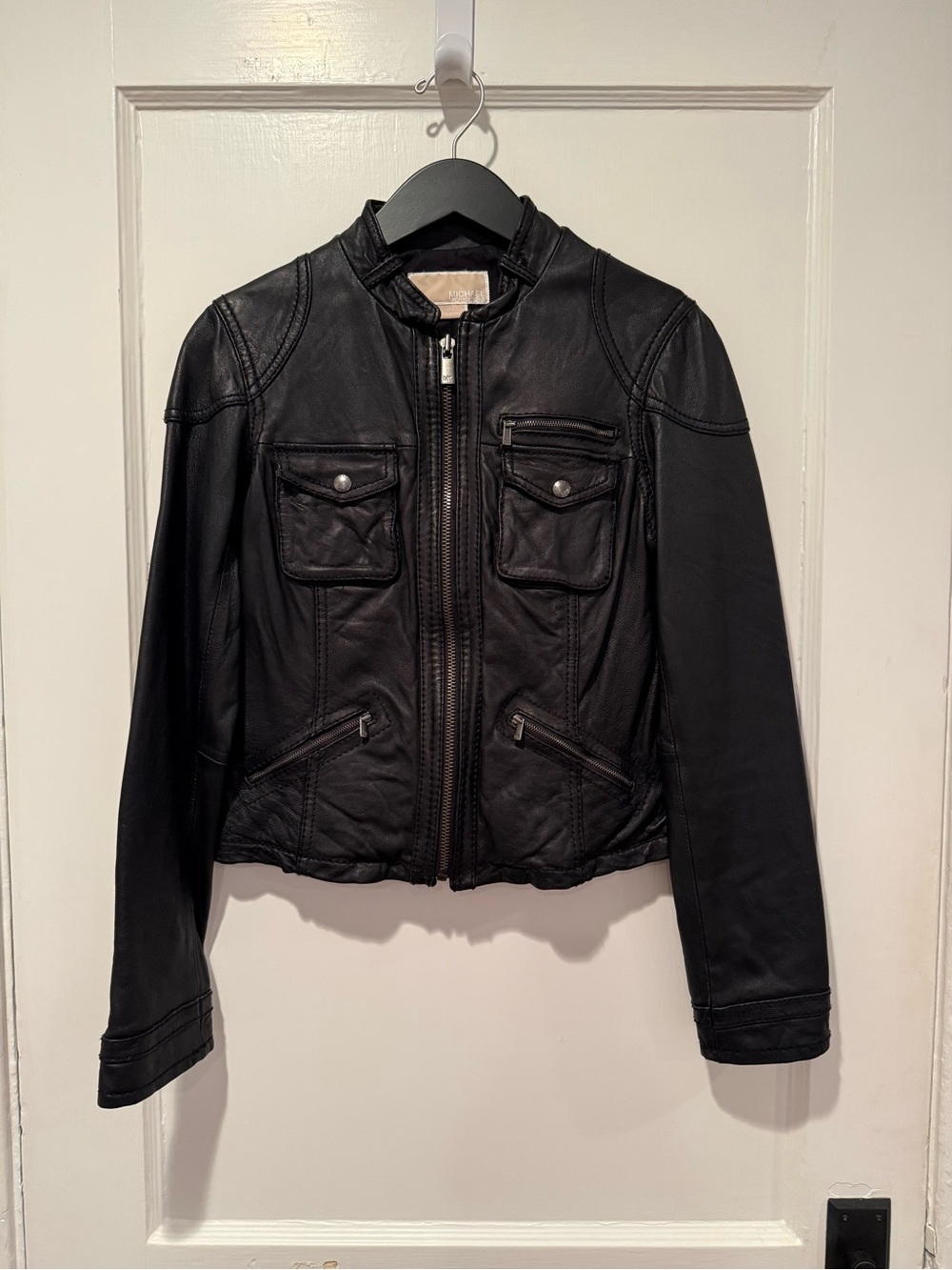 Michael Kors Black Leather Moto Zip Jacket